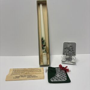 VTG Christmas Candle W/ Original Box Made Republic of Ireland W/2 Glass Ornament